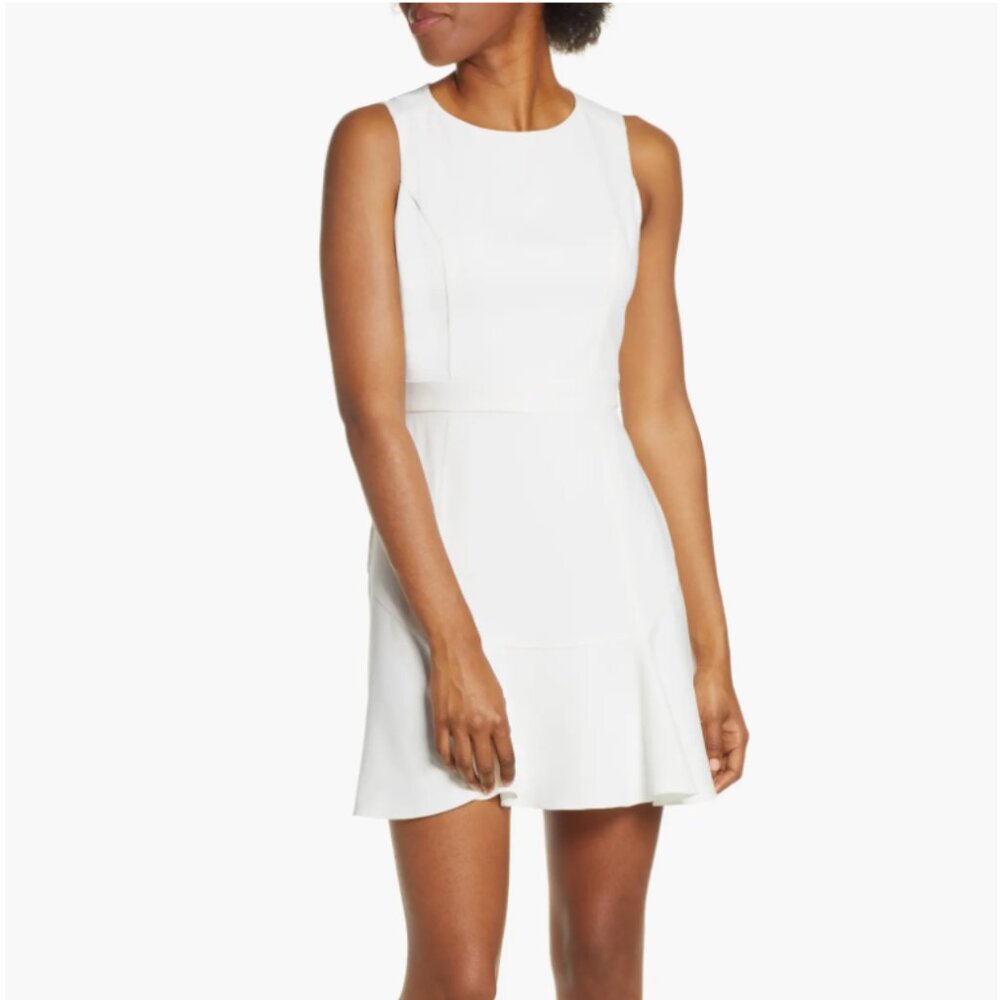 Adelyn Rae Janessa Flounce Dress White Sleeveless Midi‎ Medium NWT